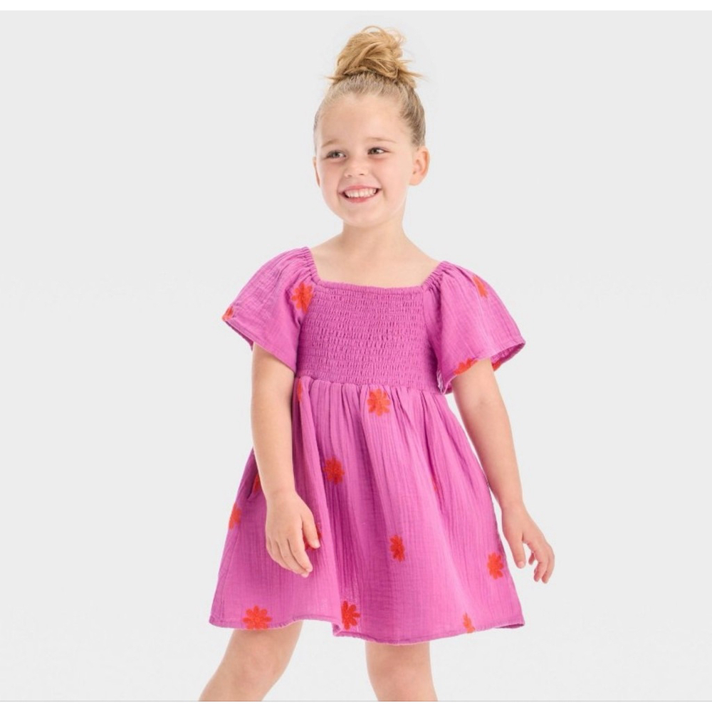 Cat & Jack Floral Embroidered Short Sleeve Dress Size 4T NWOT Boho Peasant Style